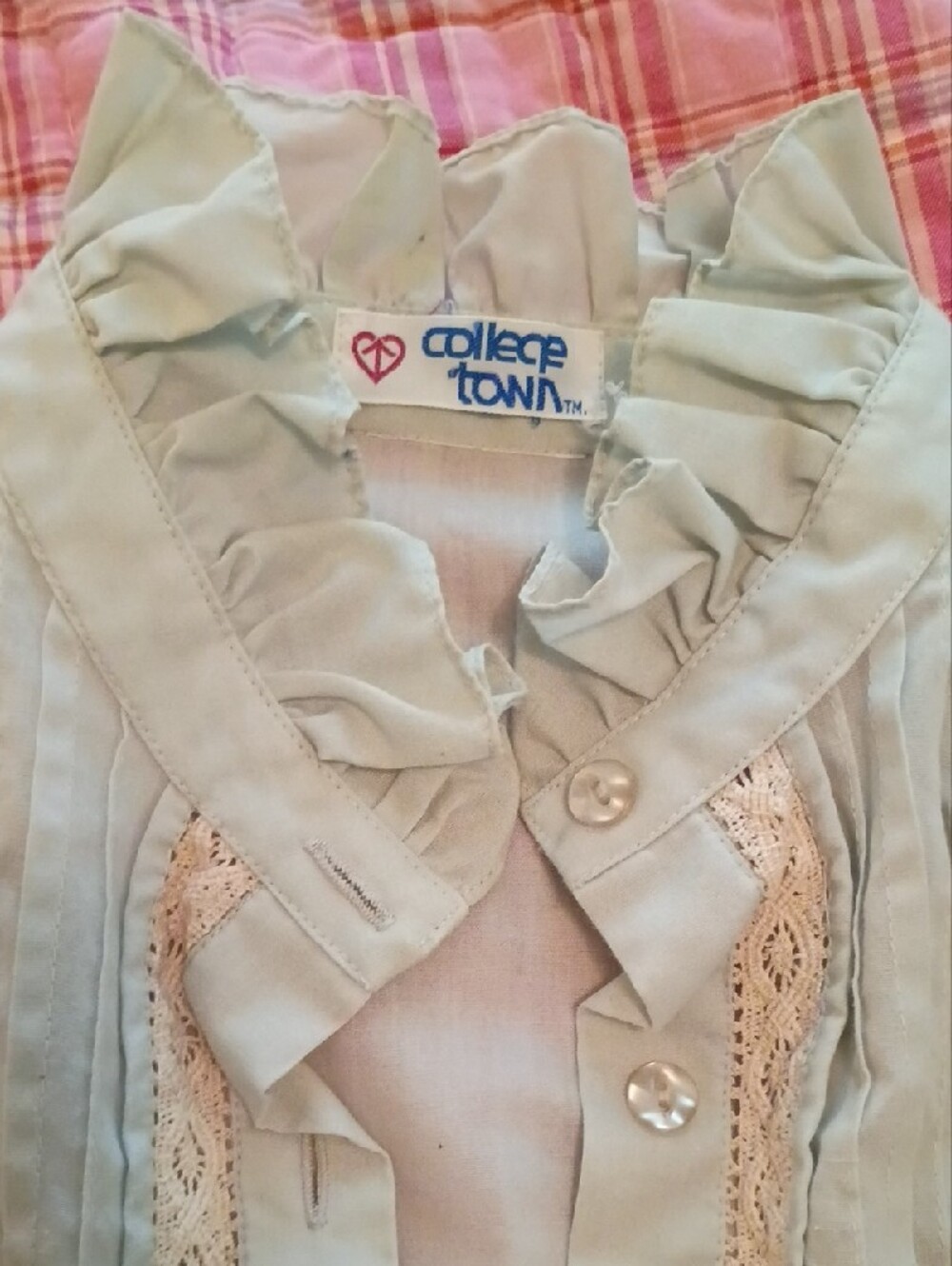 Cream Ruffle-Trim Button Front Blouse - Picture 2 of 6